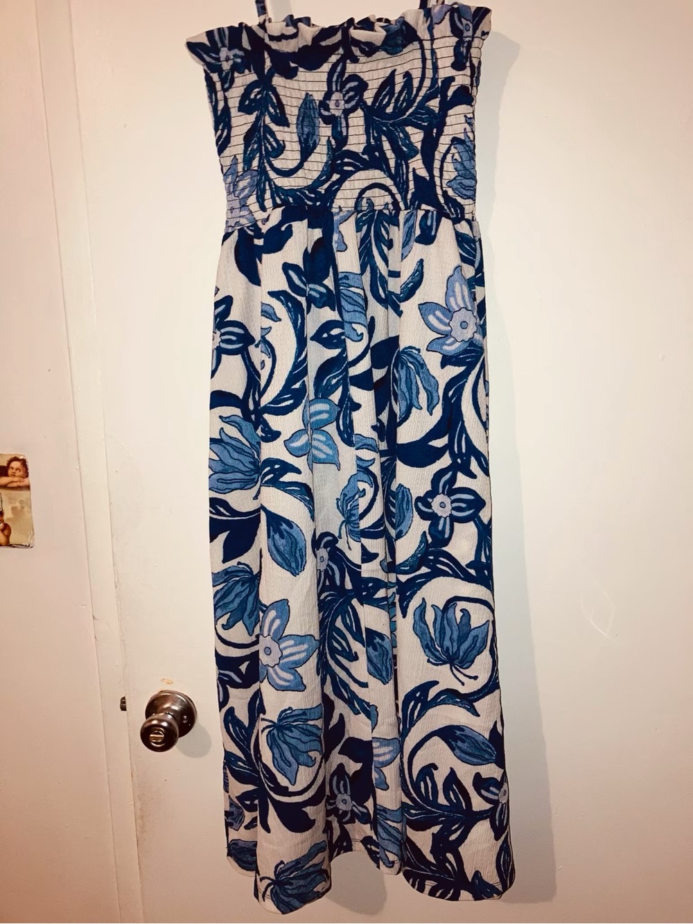 H&M Blue Floral Strapless Vacation Maxi Dress